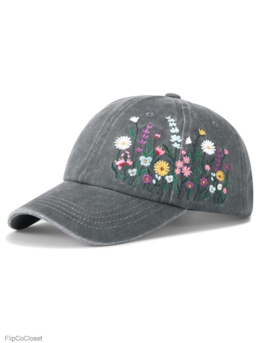 Floral Embroidered Baseball Cap, Adjustable Vintage Dad Hat